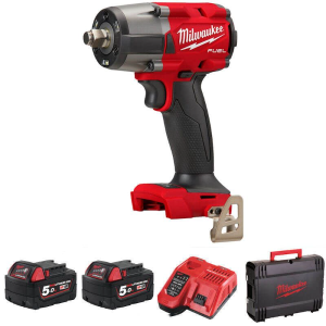 Milwaukee M18 1/2" Mid Impact Gun Kit 2 X 5.0Ah & Charger M18Fmtiw2F12-502X